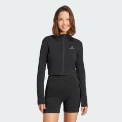 adidas W Lng Rib Ls Kadın Fitili Fermuarlı Sweatshirt Siyah JJ1226