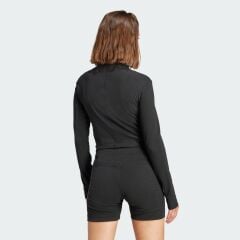 adidas W Lng Rib Ls Kadın Fitili Fermuarlı Sweatshirt Siyah JJ1226