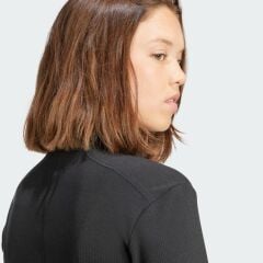 adidas W Lng Rib Ls Kadın Fitili Fermuarlı Sweatshirt Siyah JJ1226